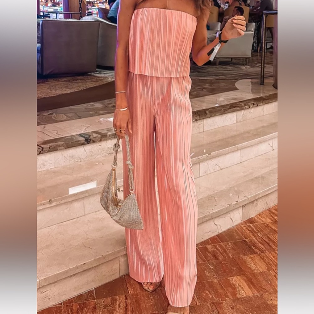 Amanda Uprichard Collina strapless jumpsuit in Lotus Pink